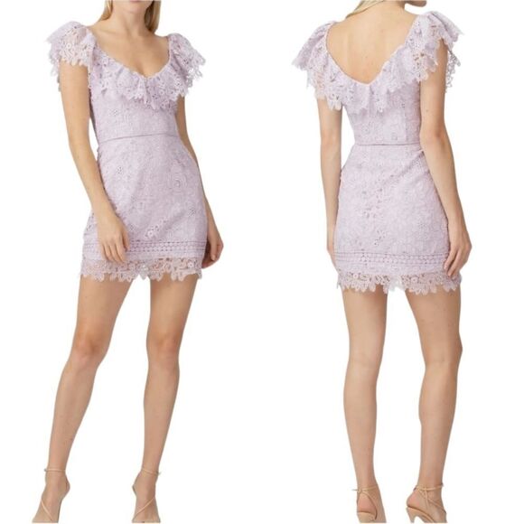 Saylor Adwoa Lilac Lace Overlay Flutter Sleeve Mini Dress Sz L - Picture 16 of 16